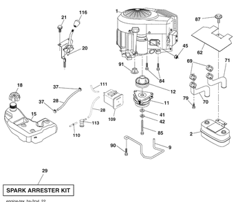 Engine / Fuel Tank Diagram and Parts List for 2246LS (96043007600)(2008-12) Husqvarna Lawn Mower