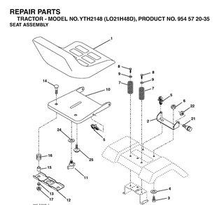 Seat Diagram and Parts List for YTH2148-LO21H48D 2004-03 Husqvarna Lawn Tractor