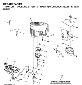 Engine Diagram and Parts List for GTH2554XP (HAU25H54C)(2005-04) Husqvarna Lawn Tractor