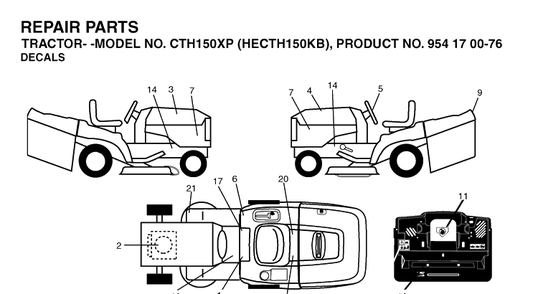 Decals Diagram and Parts List for CTH150XP (HECTH150KB)(2003-01) Husqvarna Lawn Tractor