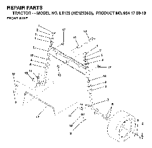 Front Axle Diagram and Parts List for LT125 (HE12536D, 954170010)(1998-12) Husqvarna Lawn Tractor