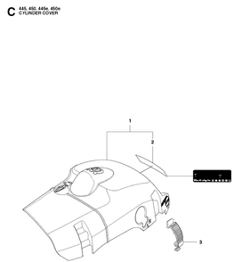 Cylinder Cover Diagram and Parts List for 445E 20103600001-20112700000 Husqvarna Chainsaw