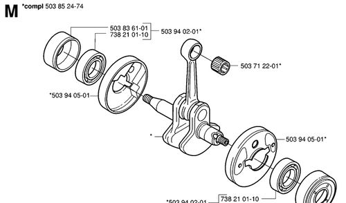 Crankshaft Diagram and Parts List for HA110 20040100001-20054000000 Husqvarna Hedge Trimmer