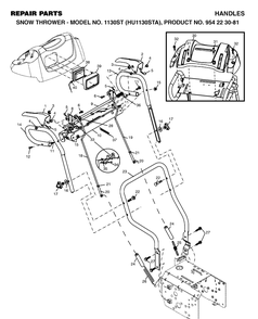 Handle And Controls Diagram and Parts List for 1130ST (HU1130STA)(2002-09) Husqvarna Snow Blower
