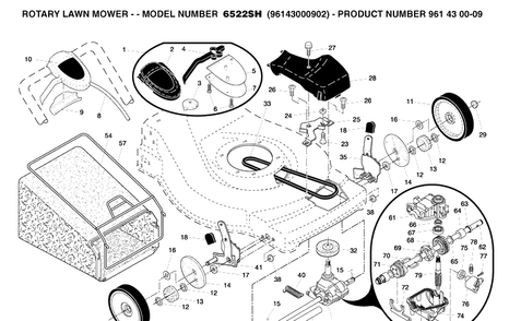 Repair Parts Diagram and Parts List for 6522SH (96143000902)(2005-11) Husqvarna Lawn Mower