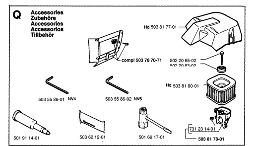 Accessories Diagram and Parts List for 371XP 19954900001-19960900000 Husqvarna Chainsaw
