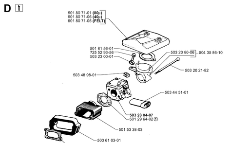 Carburetor And Air Filter Diagram and Parts List for 61 19993100001-20014000000 Husqvarna Chainsaw