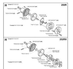 Clutch Diagram and Parts List for 250R  Husqvarna Brush Cutter