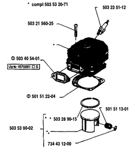 Piston/Cylinder Diagram and Parts List for 61 1993-09 Husqvarna Chainsaw