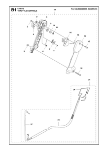 Throttle Controls 2 Diagram and Parts List for 570BTS 220628-20190100001 and up Husqvarna Leaf Blower / Vacuum