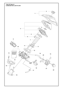 Carburetor And Air Filter Diagram and Parts List for T540XPMARKIII  Husqvarna Chainsaw