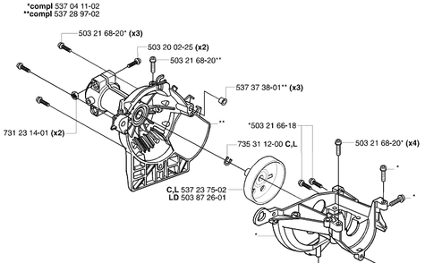 Crankcase Diagram and Parts List for 123L 2004-01 Husqvarna Trimmer