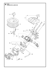 Carburetor And Air Filter Diagram and Parts List for 576XP-576XPG 576 XP W - 576 XP GW Husqvarna Chainsaw