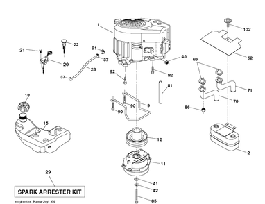 Engine Diagram and Parts List for TS242 (96041041400)(2017-09) Husqvarna Lawn Tractor