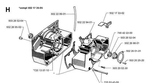Crankcase Diagram and Parts List for 252RX 19991400001-20011800000 Husqvarna Brush Cutter