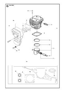 Cylinder, Piston And Muffler Diagram and Parts List for K950RING 2007-01 Husqvarna Circular Saw