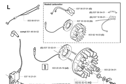Ignition System Diagram and Parts List for 359 20050600001-20060600000 Husqvarna Chainsaw