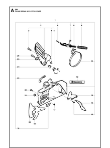 Chain Brake And Clutch Cover Diagram and Parts List for 288XP 20162700001-20182200000 Husqvarna Chainsaw