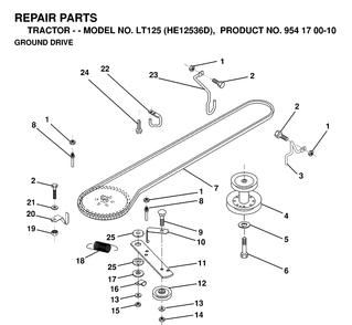 Drive Diagram and Parts List for LT125 (HE12536D)(1998-12) Husqvarna Lawn Tractor