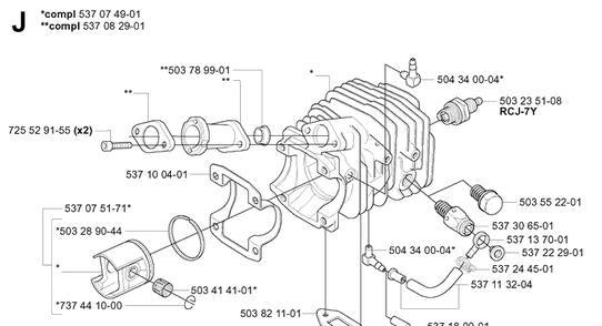 Cylinder Piston Diagram and Parts List for 338XPT 20043100001-20051000000 Husqvarna Chainsaw