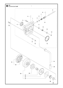Clutch And Oil Pump Diagram and Parts List for 268 20182200001 & Above Husqvarna Chainsaw