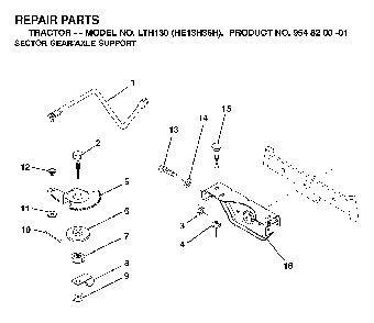 Sector Gear / Axle Support Diagram and Parts List for LTH130 (HE13H36H, 954820001)(2000-02) Husqvarna Lawn Tractor