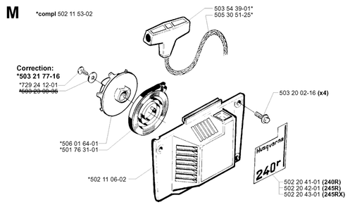 Starter Diagram and Parts List for 240 20010100001 & Above Husqvarna Trimmer
