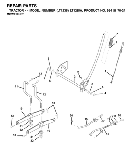 Mower Lift / Deck Lift Diagram and Parts List for LT1238-LT1238A 2000-10 Husqvarna Lawn Tractor