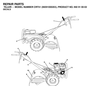 Decals Diagram and Parts List for CRT51 (96091000203)(2007-02) Husqvarna Cultivator