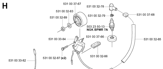 Ignition System Diagram and Parts List for 165BT 20041800001-Current Husqvarna Leaf Blower / Vacuum