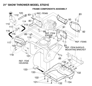 Frame Diagram and Parts List for ST521E 1997-01 Husqvarna Snow Blower