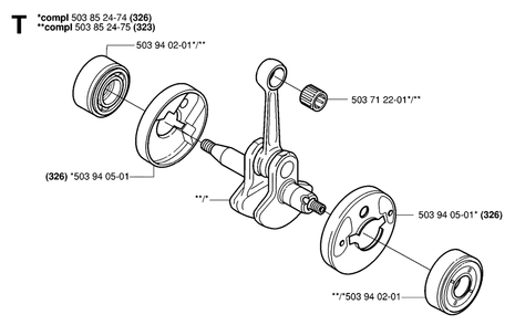 Crankshaft Diagram and Parts List for 326L 20061400001 & Above Husqvarna Trimmer