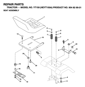 Seat Diagram and Parts List for YT150 (954820031-A)(1996-01) Husqvarna Lawn Tractor