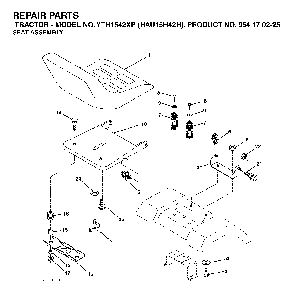 Seat Diagram and Parts List for YTH1542XP (HAU15H42H, 954170225)(2004-09) Husqvarna Lawn Tractor