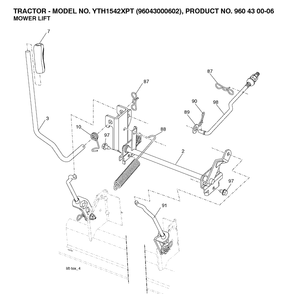 Mower Lift / Deck Lift Diagram and Parts List for YTH1542XP (96043000602)(2006-10) Husqvarna Lawn Tractor