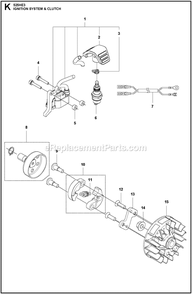 Ignition System And Clutch Diagram and Parts List for 525HE3  Husqvarna Trimmer