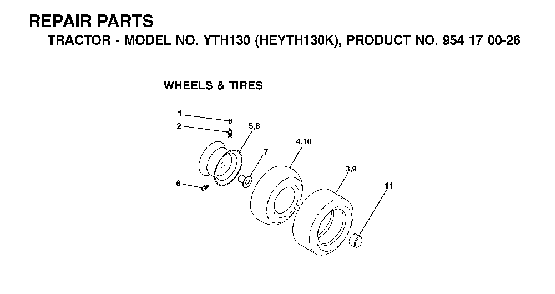 Wheels And Tires Diagram and Parts List for YTH130 (HEYTH130K, 954170026)(2001-01) Husqvarna Lawn Tractor