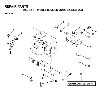 Engine Diagram and Parts List for LR120 (954830051A)(1995-08) Husqvarna Lawn Tractor