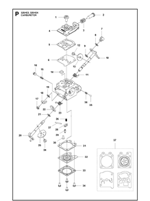 Carburetor Diagram and Parts List for 325HE3 966787601 from 20150100001-current Husqvarna Hedge Trimmer