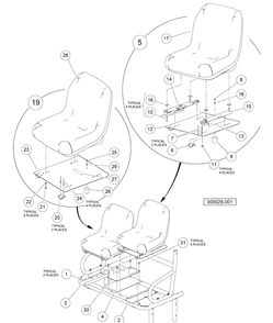 Front Seats And Cup Holder Diagram and Parts List for HUV4420G 2006-11 Husqvarna Lawn Tractor