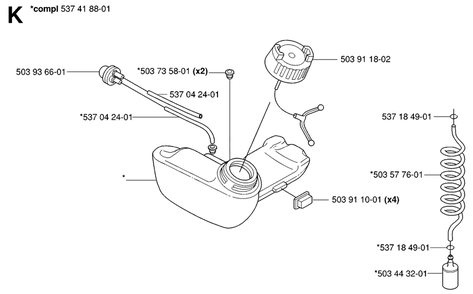 Fuel Tank Diagram and Parts List for 325HDA55X 20053600001 - 20054000000 Husqvarna Hedge Trimmer
