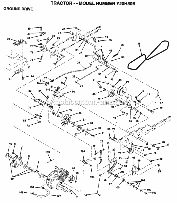 Engine Diagram and Parts List for Y20H50B 1995 Husqvarna Lawn Tractor