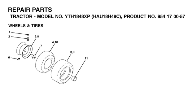Wheels And Tires Diagram and Parts List for YTH1848XP (954170057-C)(2003-01) Husqvarna Lawn Tractor
