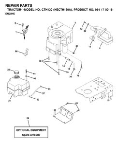 Engine And Cutting Equipment Diagram and Parts List for CTH130 (954170018-A)(2000-03) Husqvarna Lawn Tractor