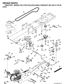 Drive Diagram and Parts List for YTH2148-LO21H48G 2004-04 Husqvarna Lawn Tractor