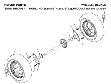 Wheels And Tires Diagram and Parts List for 8527STE (HL8527STEA)(2004-03) Husqvarna Snow Blower