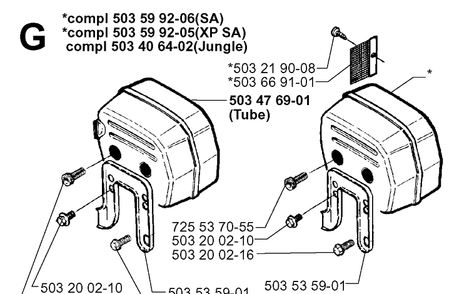 Muffler Diagram and Parts List for 272XP 19970100001-19994500000 Husqvarna Chainsaw