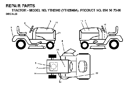 Decals Diagram and Parts List for YTH2048A (954567086)(2001-02) Husqvarna Lawn Tractor