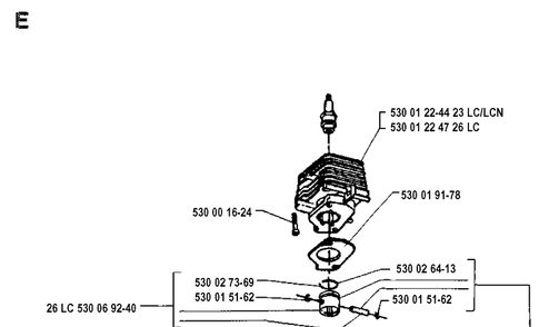 Cylinder Piston Diagram and Parts List for 26LC 19911400001-19931800000 Husqvarna Edger