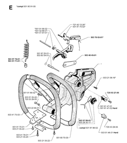 Fuel Tank And Handle Diagram and Parts List for 281 20000600001-20014000000 Husqvarna Chainsaw